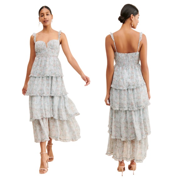 Astr Dresses & Skirts - NWT ASTR the Label Midsummer Multi Floral Tiered Maxi Blue Dress Size XL Spring